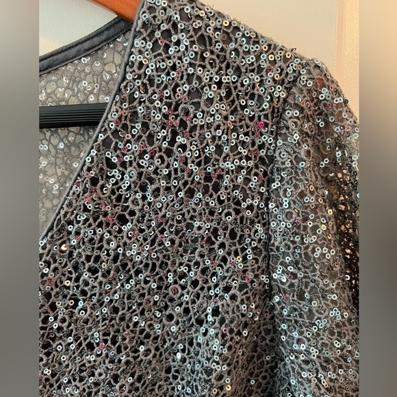 Kay Unger Grey Sparkle Jagged Edge Sheath Dress - Picture 4 of 16